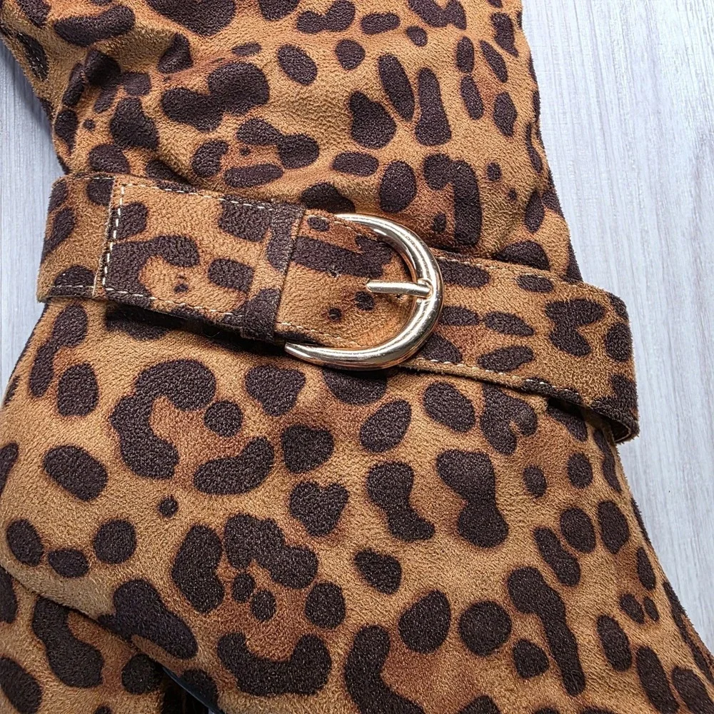Journee Collection Leopard Print Over The Knee Boots Sz 8.5 XWC Extra Wide Calf‎
